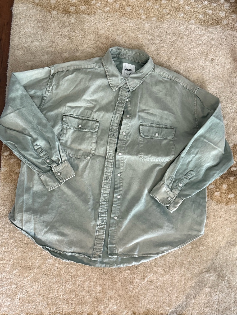 aerie Sage Green Casual Button-Down Shirt